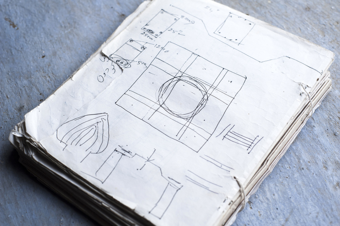 Quadri's notebook with hand sketches of the construction plans of his Taj Mahal inspired mausoleum 